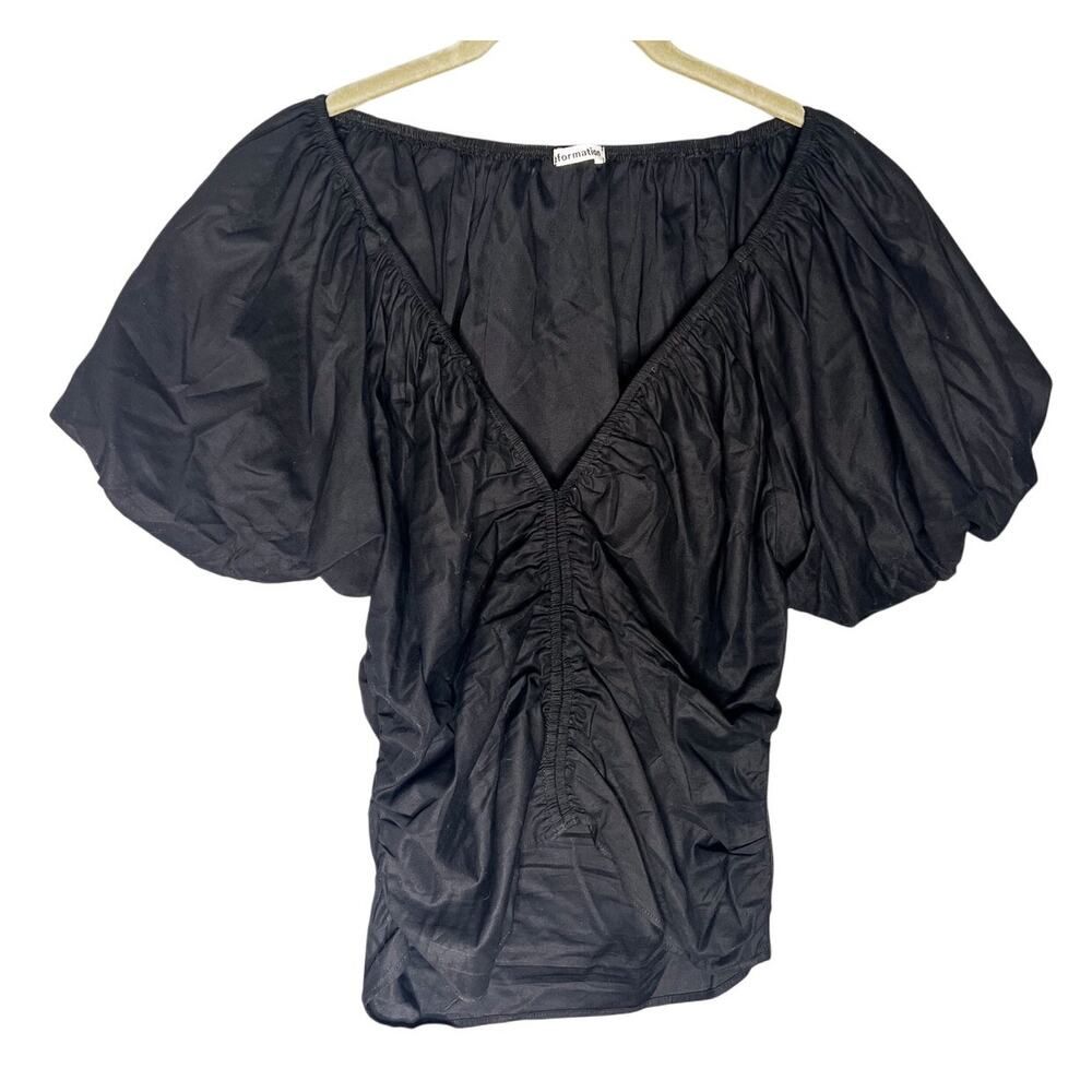 Reformation Sonny Puff Sleeve Top Size 10 Black Short Sleeve Ruched Blouse - Picture 4 of 10
